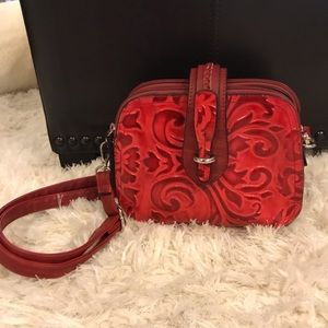 MC Hampton red embossed leather crossbody bag